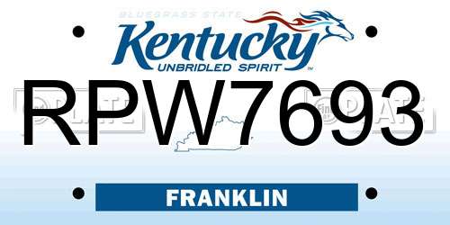 RPW7693 Kentucky License Plate