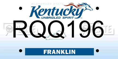 RQQ196 Kentucky License Plate