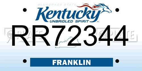 RR72344 Kentucky License Plate