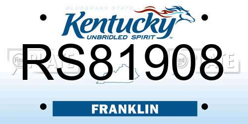 RS81908 Kentucky License Plate