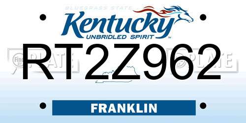 RT2Z962 Kentucky License Plate