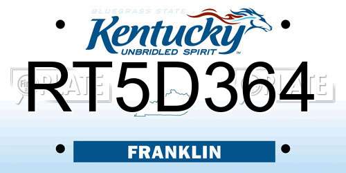RT5D364 Kentucky License Plate