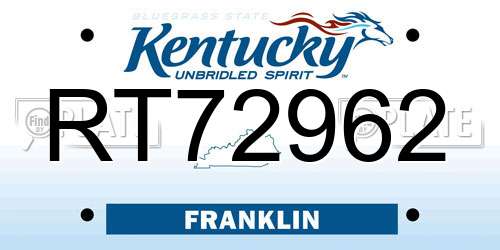 RT72962 Kentucky License Plate