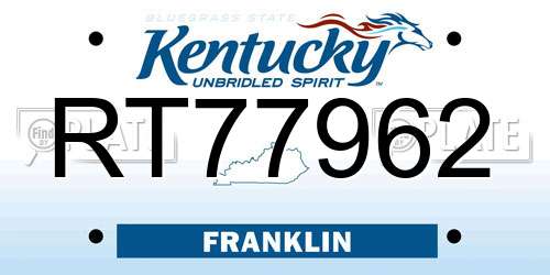RT77962 Kentucky License Plate