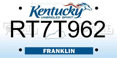 RT7T962 Kentucky License Plate