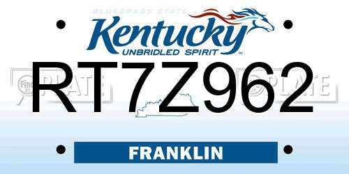 RT7Z962 Kentucky License Plate
