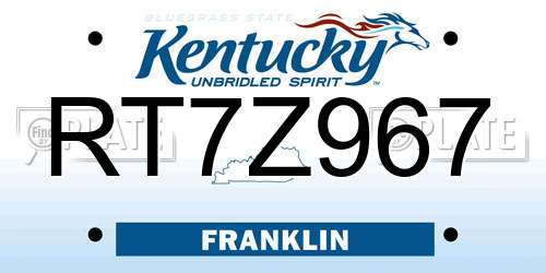 RT7Z967 Kentucky License Plate
