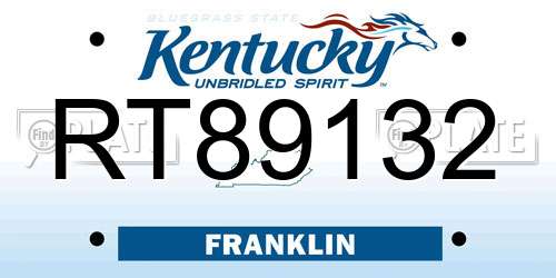 RT89132 Kentucky License Plate