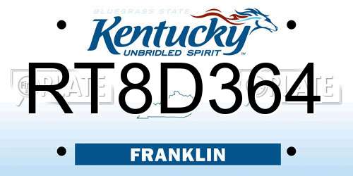 RT8D364 Kentucky License Plate