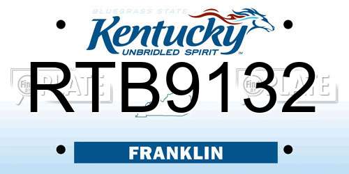 RTB9132 Kentucky License Plate
