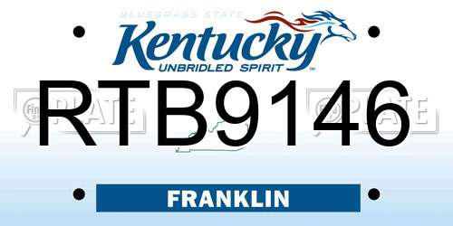 RTB9146 Kentucky License Plate