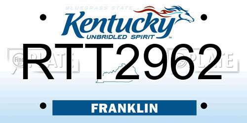 RTT2962 Kentucky License Plate