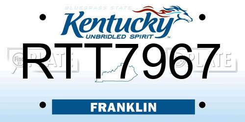 RTT7967 Kentucky License Plate