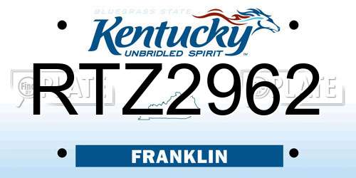 RTZ2962 Kentucky License Plate