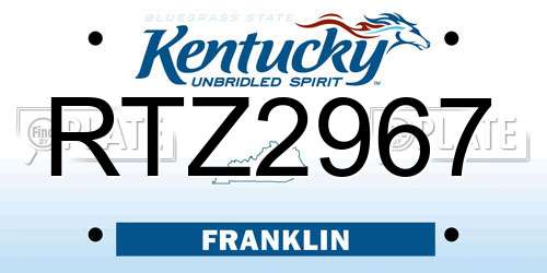RTZ2967 Kentucky License Plate