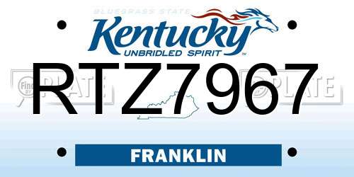 RTZ7967 Kentucky License Plate