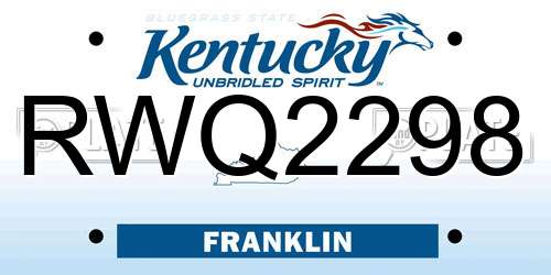 RWQ2298 Kentucky License Plate