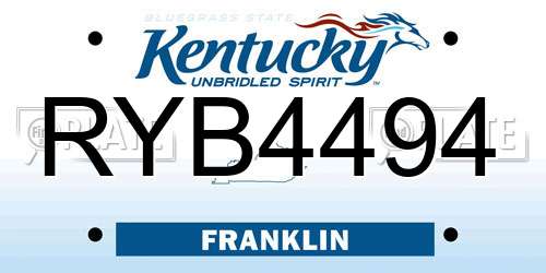 RYB4494 Kentucky License Plate