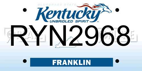 RYN2968 Kentucky License Plate