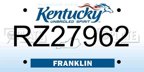 RZ27962 Kentucky License Plate