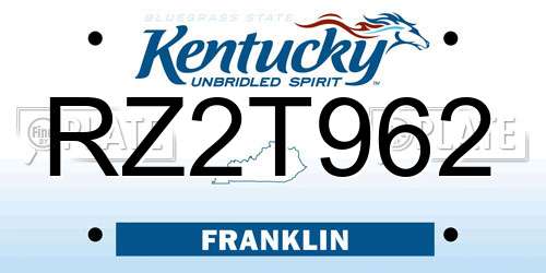 RZ2T962 Kentucky License Plate