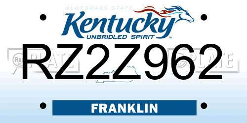 RZ2Z962 Kentucky License Plate