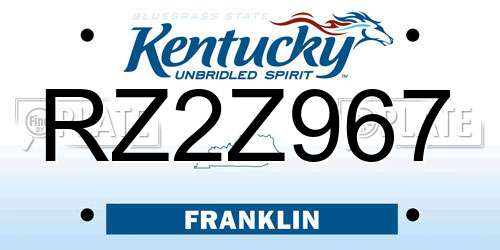 RZ2Z967 Kentucky License Plate