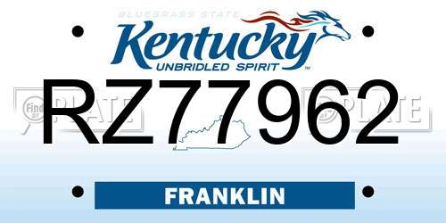 RZ77962 Kentucky License Plate