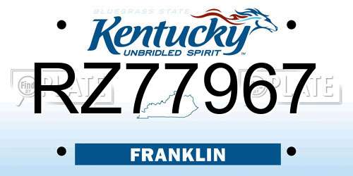 RZ77967 Kentucky License Plate