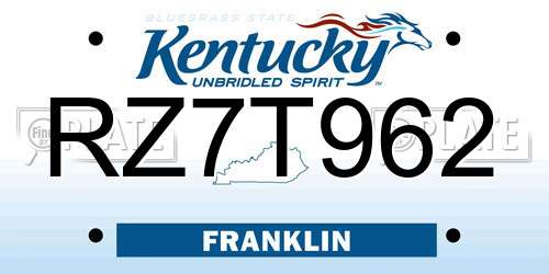 RZ7T962 Kentucky License Plate