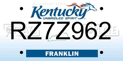 RZ7Z962 Kentucky License Plate