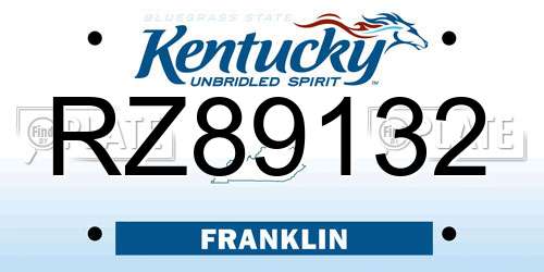 RZ89132 Kentucky License Plate