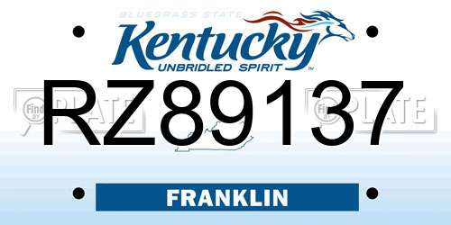 RZ89137 Kentucky License Plate