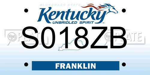 S018ZB Kentucky License Plate