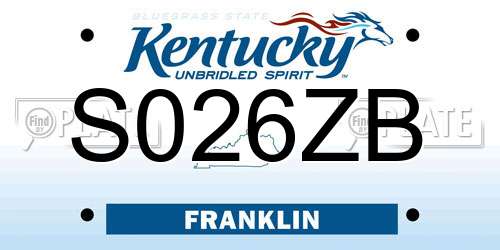 S026ZB Kentucky License Plate