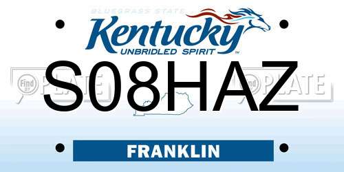 S08HAZ Kentucky License Plate
