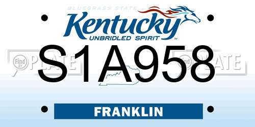 S1A958 Kentucky License Plate