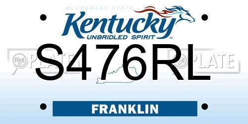 S476RL Kentucky License Plate