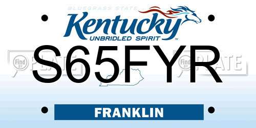 S65FYR Kentucky License Plate