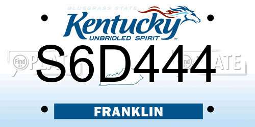 S6D444 Kentucky License Plate