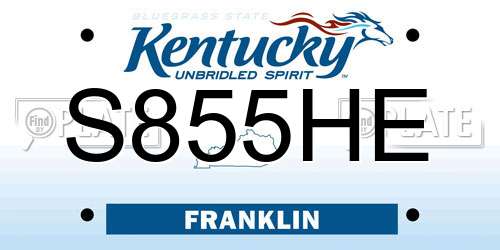 S855HE Kentucky License Plate