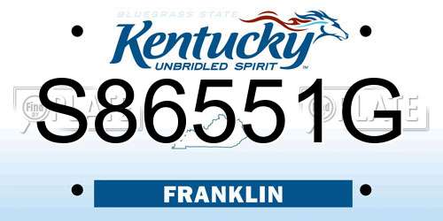 S86551G Kentucky License Plate