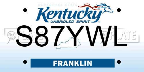 S87YWL Kentucky License Plate