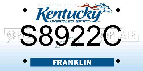 S8922C Kentucky License Plate