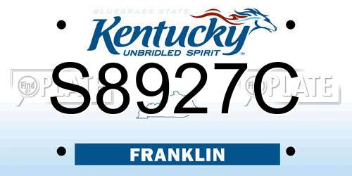 S8927C Kentucky License Plate