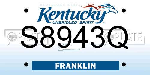 S8943Q Kentucky License Plate