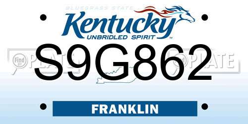 S9G862 Kentucky License Plate