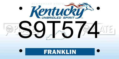 S9T574 Kentucky License Plate