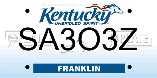 SA3O3Z Kentucky License Plate