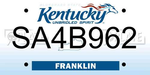 SA4B962 Kentucky License Plate